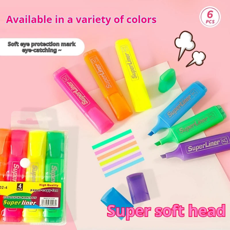 4/6 Colors Colorful Highlighters Art Markers Oblique Drawing Fluorescent Pen Markers Flat Shape School Office Supplies Marking