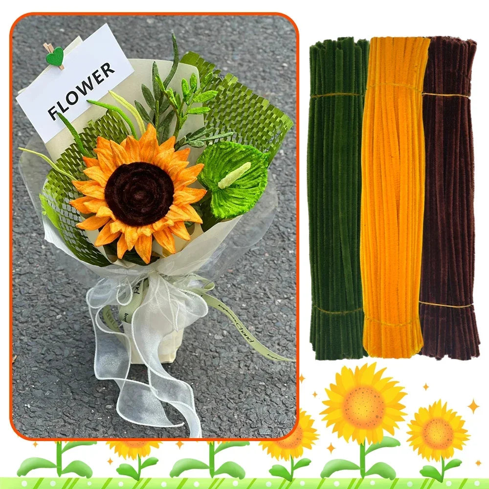 100pcs Pipe Cleaners Chenille Stem Craft Flower Supplies, 3 Colors Pipe Cleaners Set for DIY Art and Craft Decorations