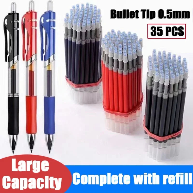 Press Gel Pen Signature pens Blue Black Red Refill Pen Bullet tip Gel Pen School office supplies art stationery