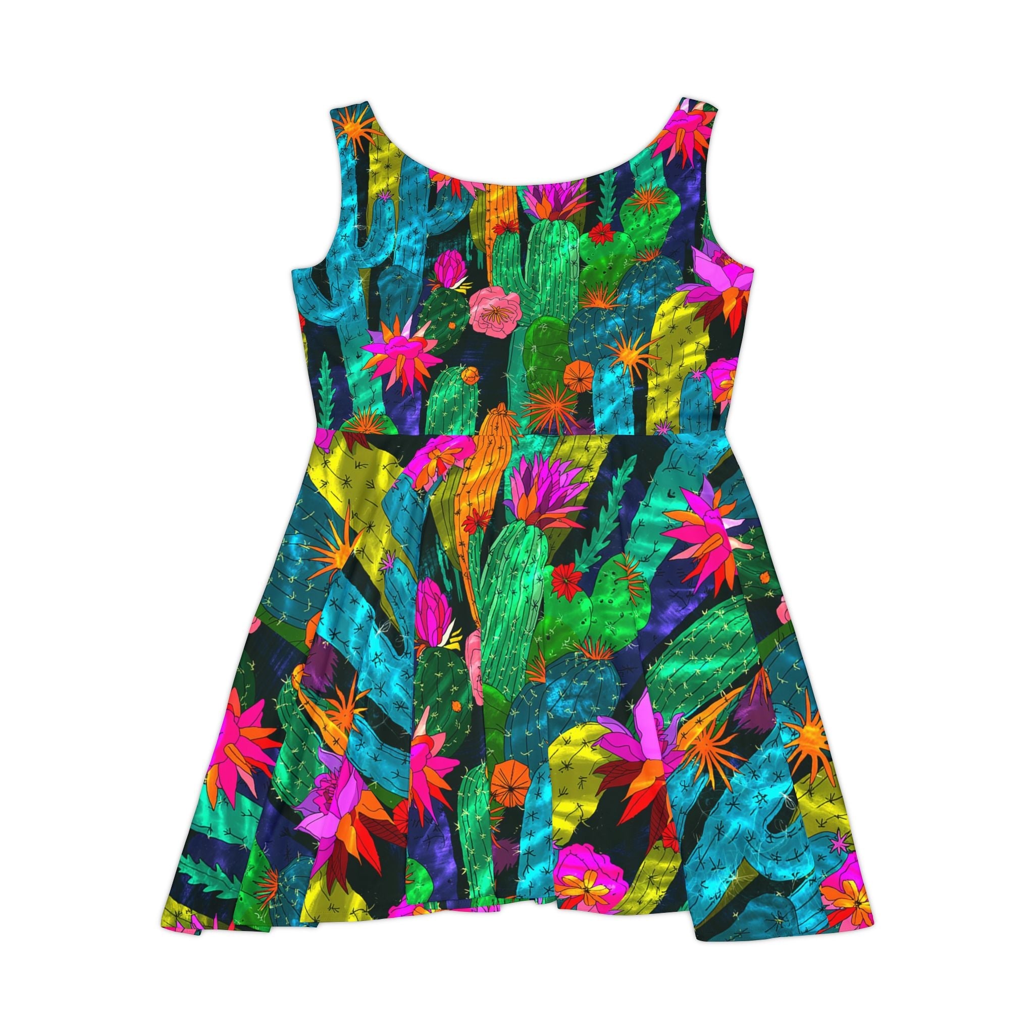 Desert Cactus Floral Skater Dress, Artsulli - Art is Long, Life is Short, All Over Prints, , , , , , , 
