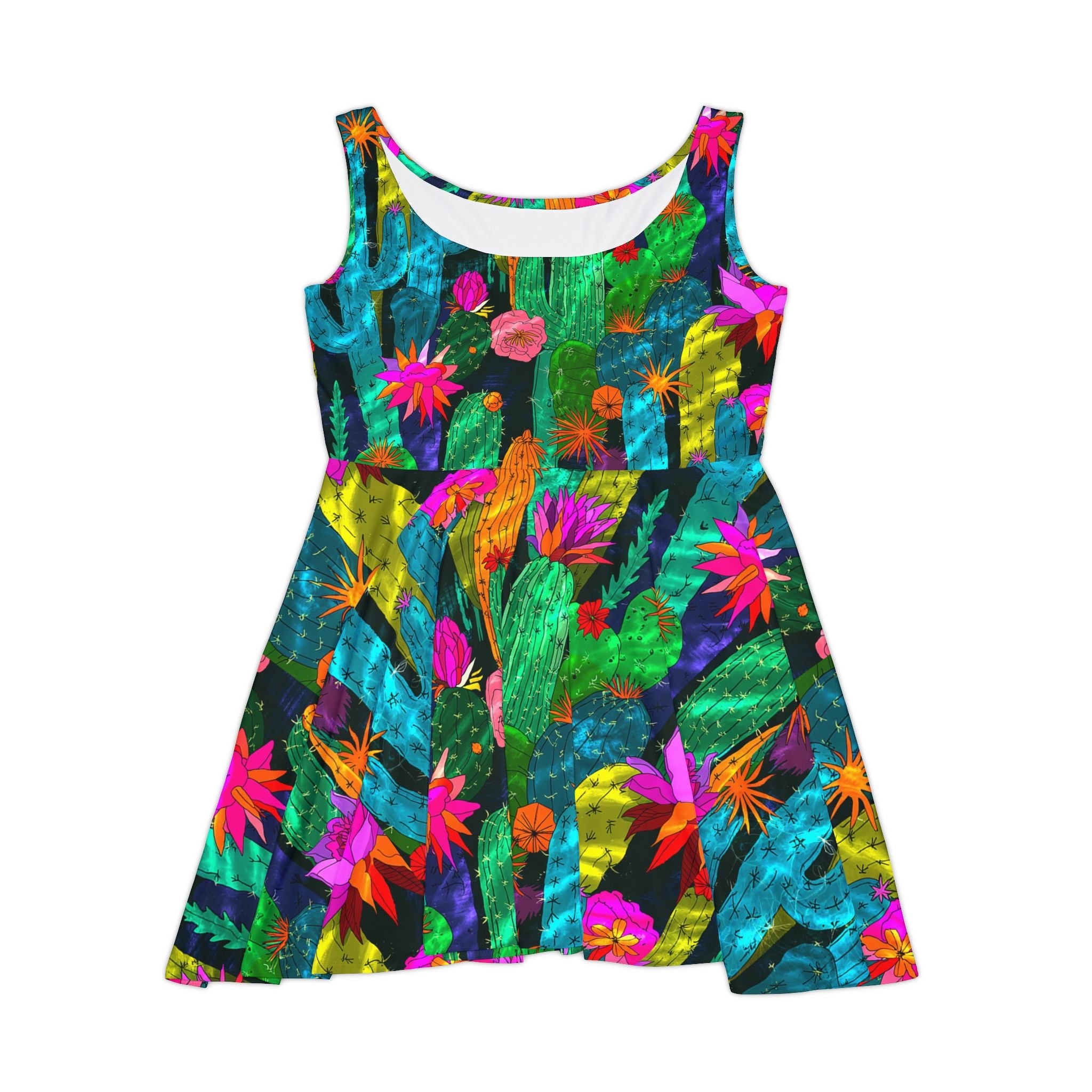 Desert Cactus Floral Skater Dress, Artsulli - Art is Long, Life is Short, All Over Prints, Size, XS, , , , , 23837371052560528456