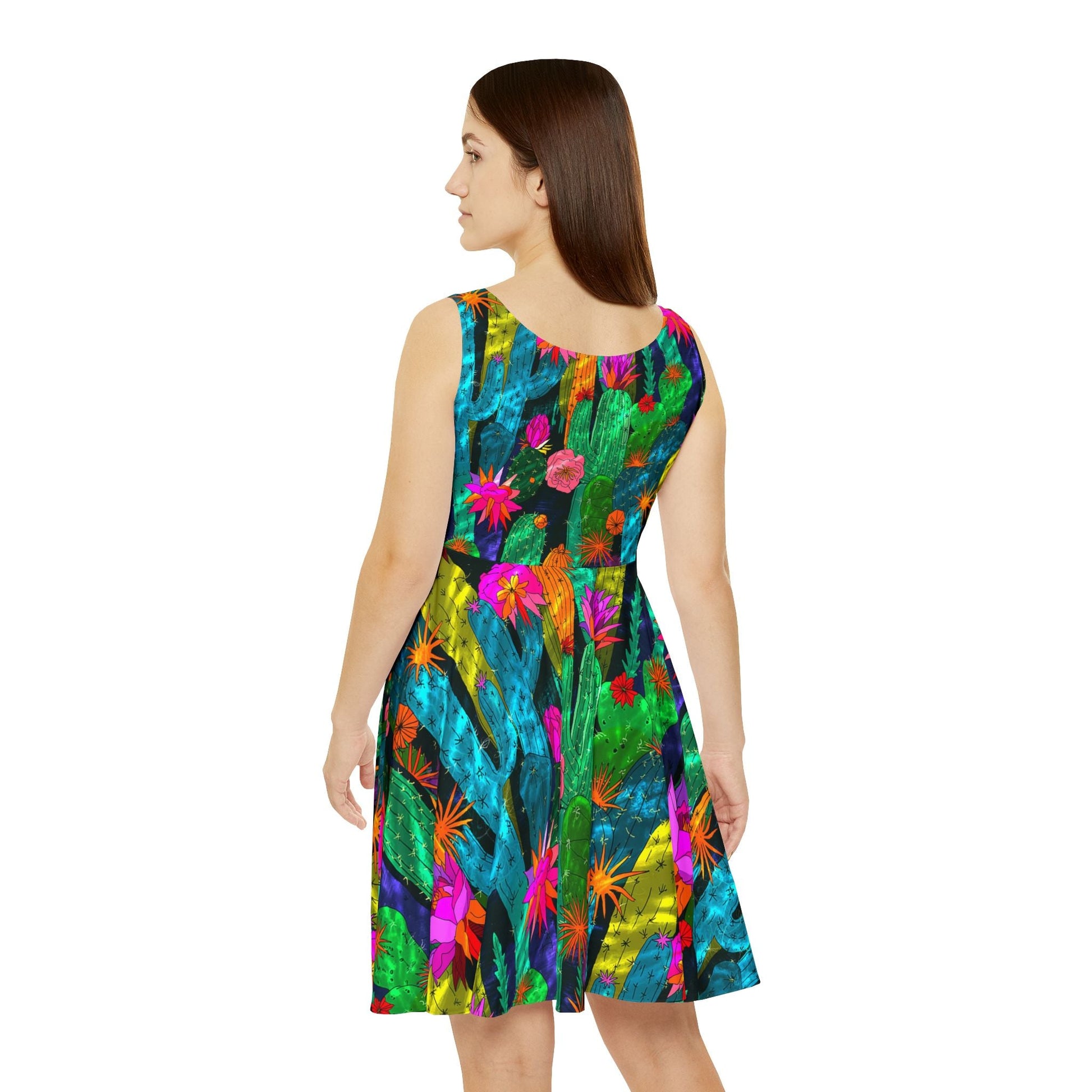Desert Cactus Floral Skater Dress, Artsulli - Art is Long, Life is Short, All Over Prints, , , , , , , 
