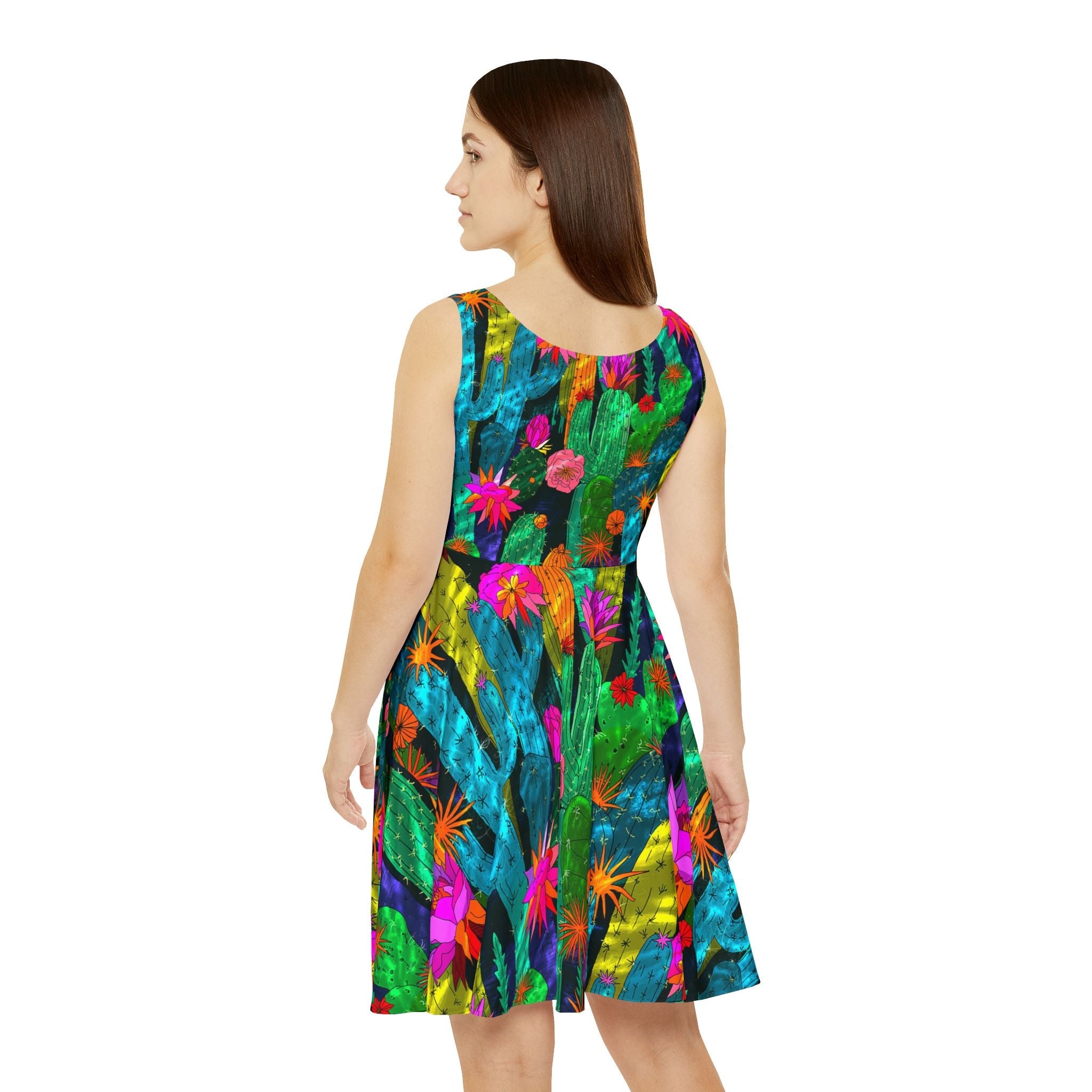 Desert Cactus Floral Skater Dress, Artsulli - Art is Long, Life is Short, All Over Prints, , , , , , , 