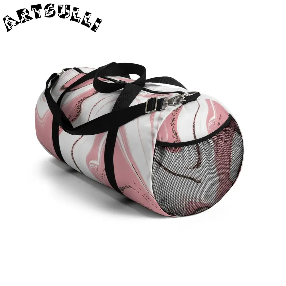 JAKKOUTTHEBXX Pink and White Marble Duffel Bags 2025