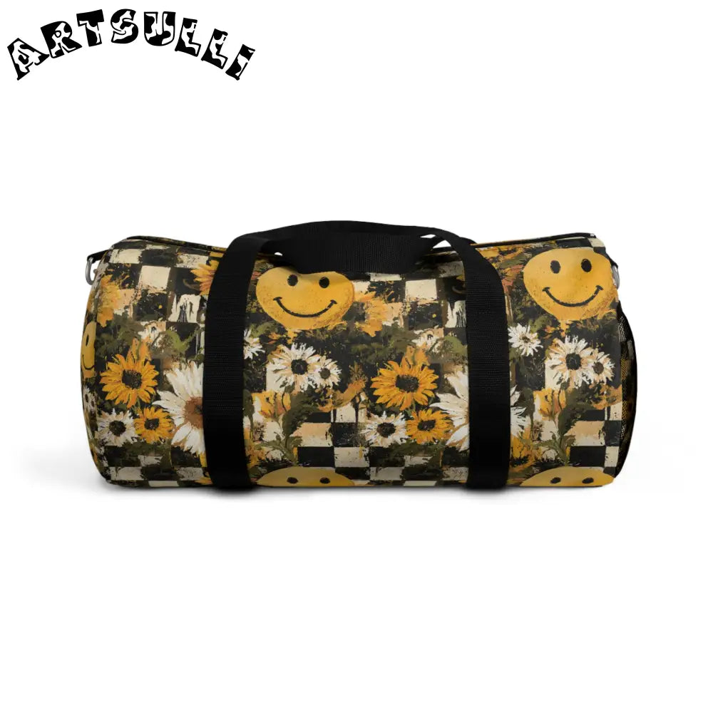 Durable Floral Checkerboard Smiley Duffel Bag, Artsulli - Art is Long, Life is Short, Bags, Size, Small, , , , , 12537846765675284181