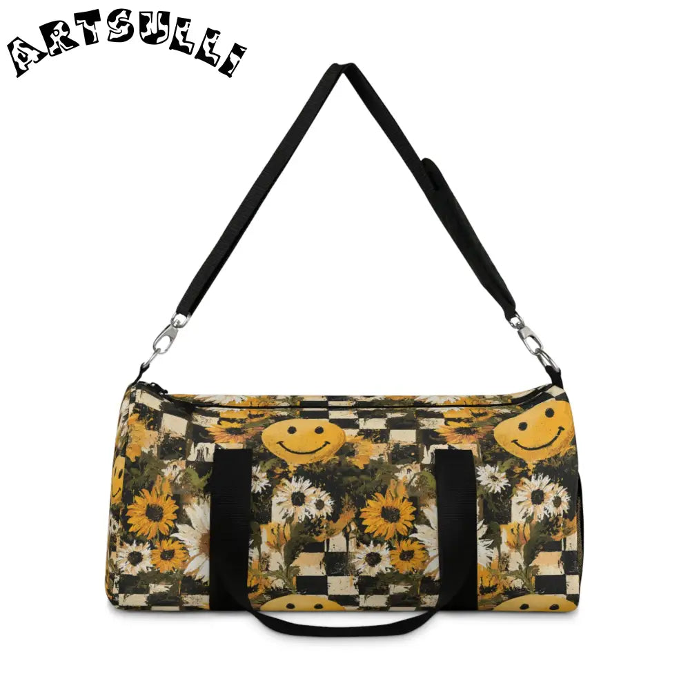 Durable Floral Checkerboard Smiley Duffel Bag, Artsulli - Art is Long, Life is Short, Bags, , , , , , , 