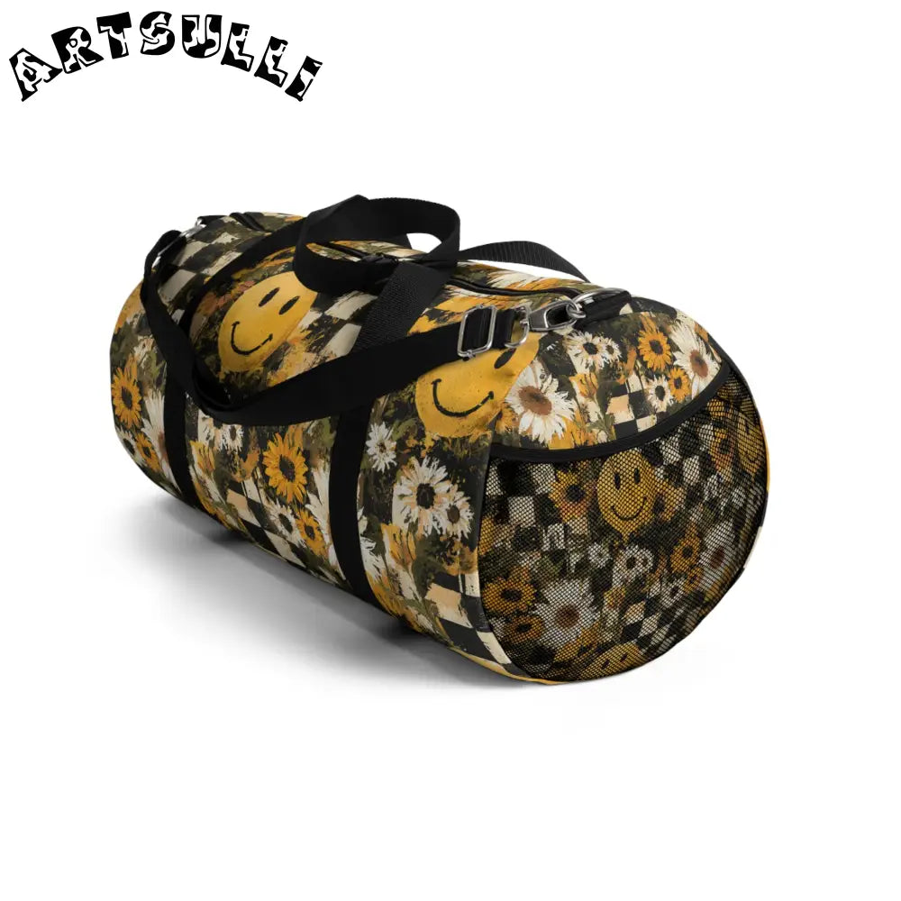 Durable Floral Checkerboard Smiley Duffel Bag, Artsulli - Art is Long, Life is Short, Bags, , , , , , , 
