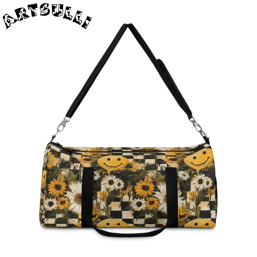 Durable Floral Checkerboard Smiley Duffel Bag, Artsulli - Art is Long, Life is Short, Bags, , , , , , , 