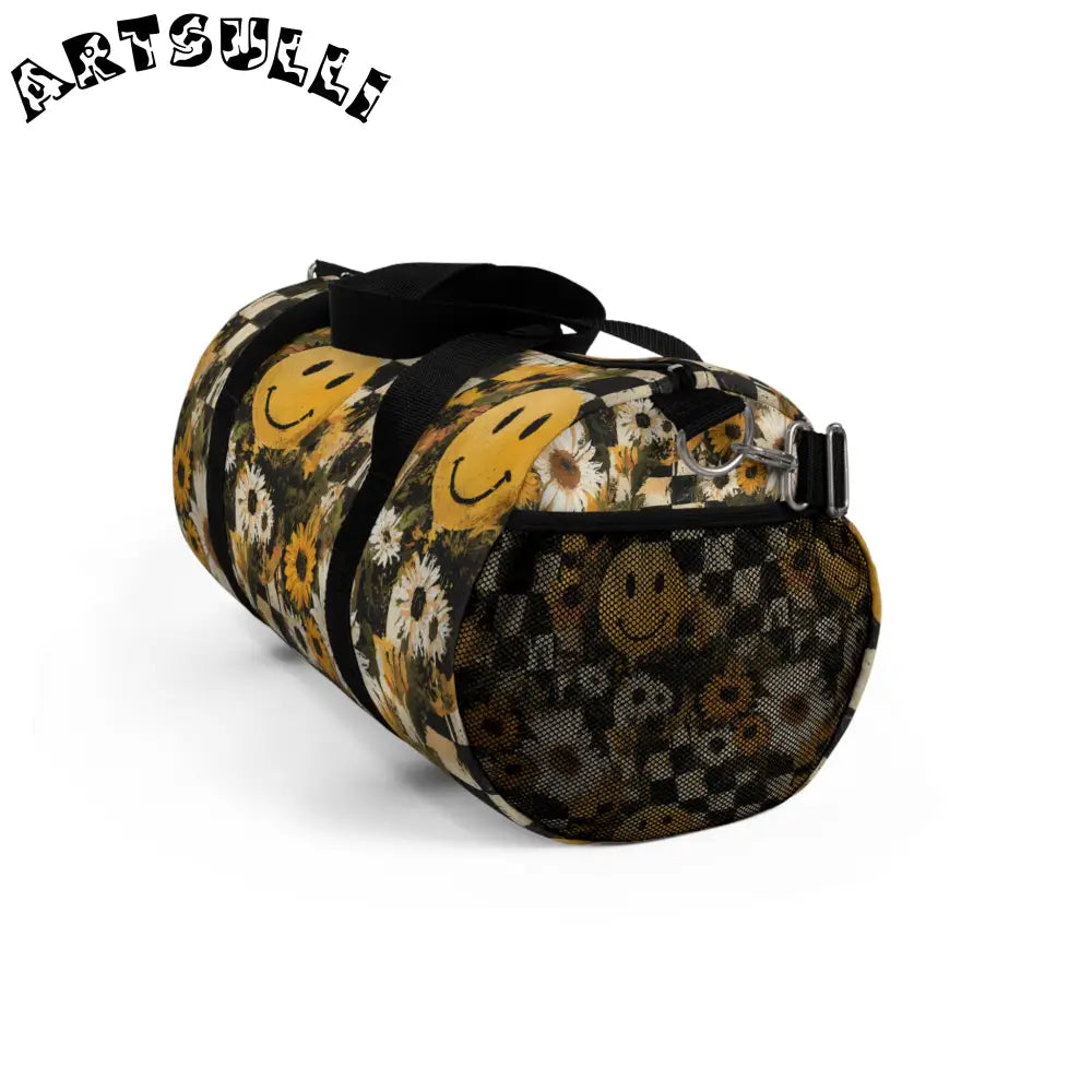 Durable Floral Checkerboard Smiley Duffel Bag, Artsulli - Art is Long, Life is Short, Bags, , , , , , , 
