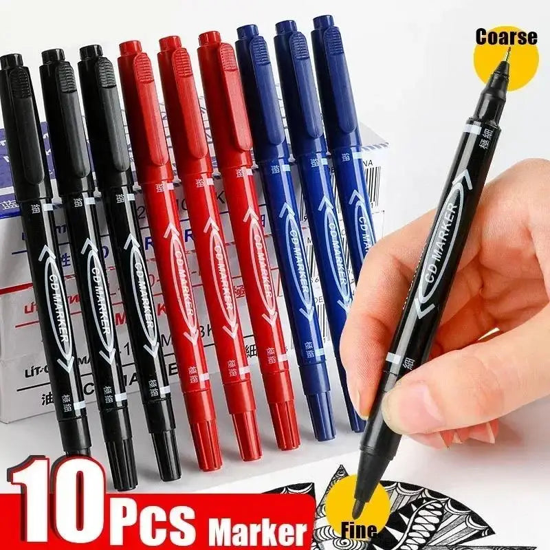 5/10 Pcs Twin Tip Permanent Marker Black/Blue/Red Oil Pen Fine Nid Ink Stationery School & Office Supplies