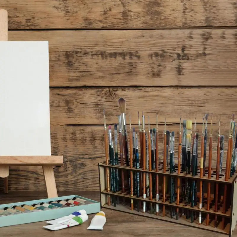 67Holes Paintbrush Holder Stand Wooden Paint Brush Stand Desk Organizer Wall Mounted Makeup Brush Shelf For Painting Supplies