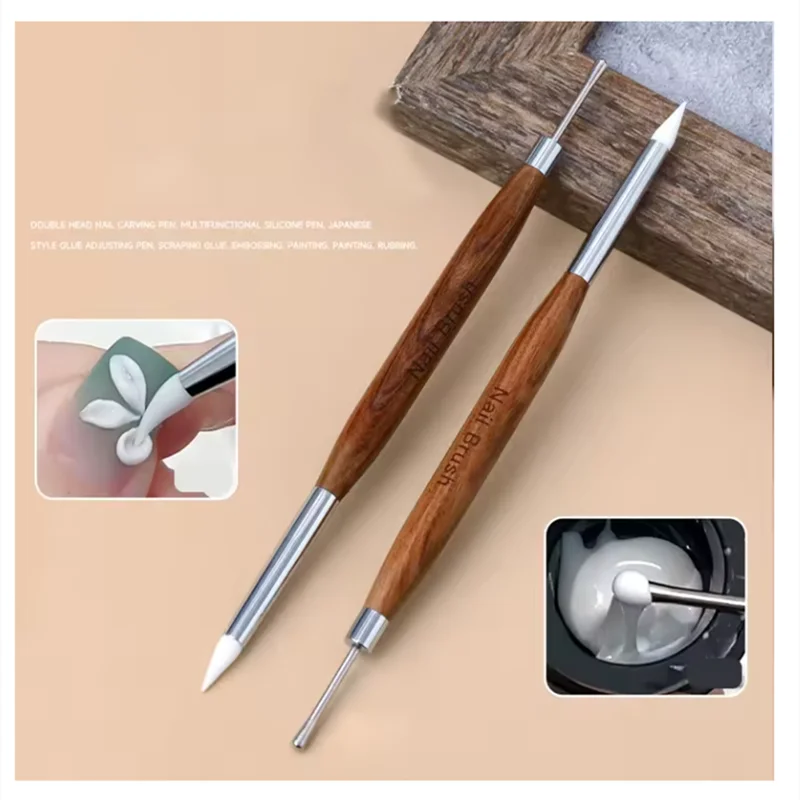Double-ended Silicone Press Pen Flower Painting Brush Nail Supplies Carving Glitter Powder Sticker Manicure Tips Nail Art Tool