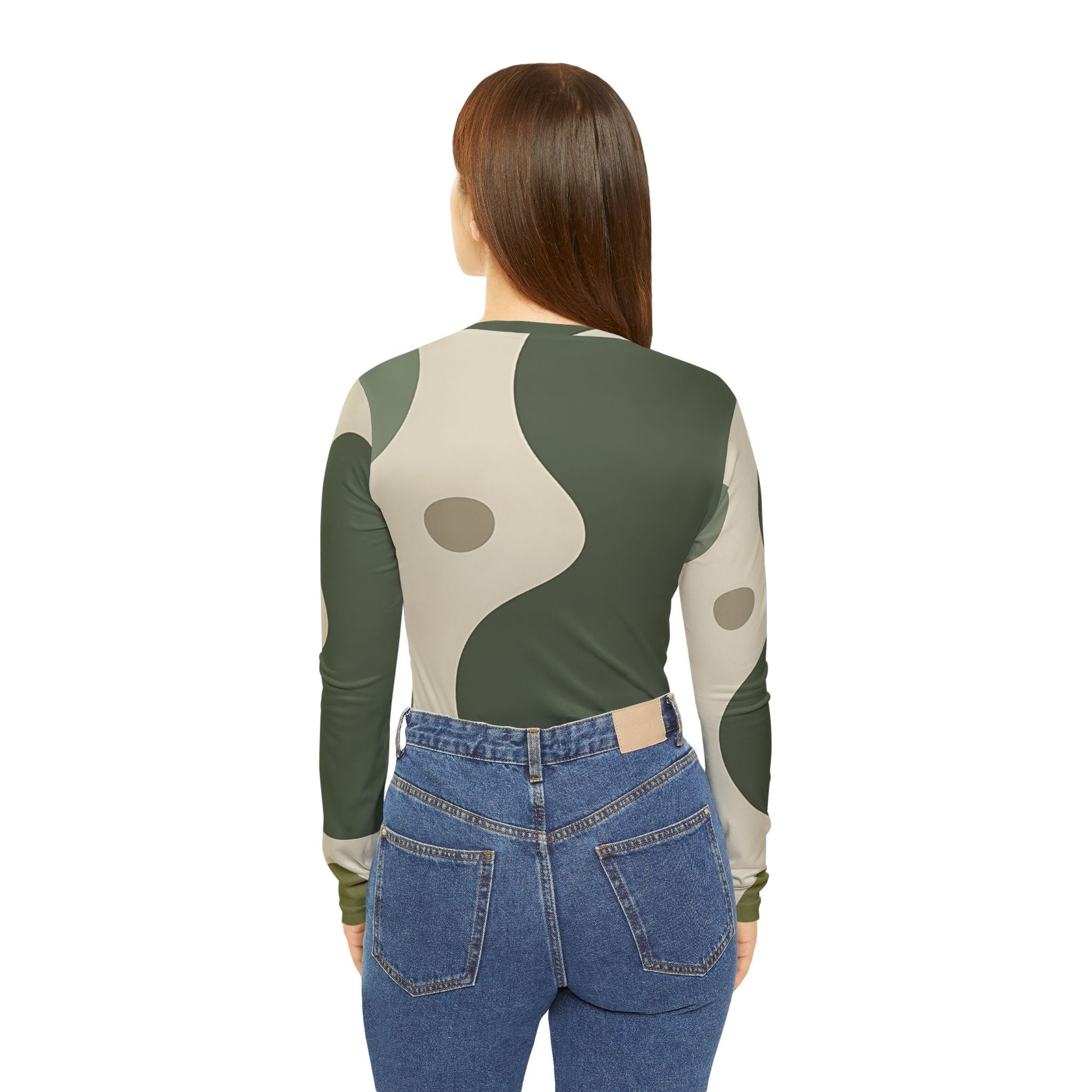 Earthy Abstract Long Sleeve V-Neck Top, Artsulli - Art is Long, Life is Short, All Over Prints, , , , , , , 