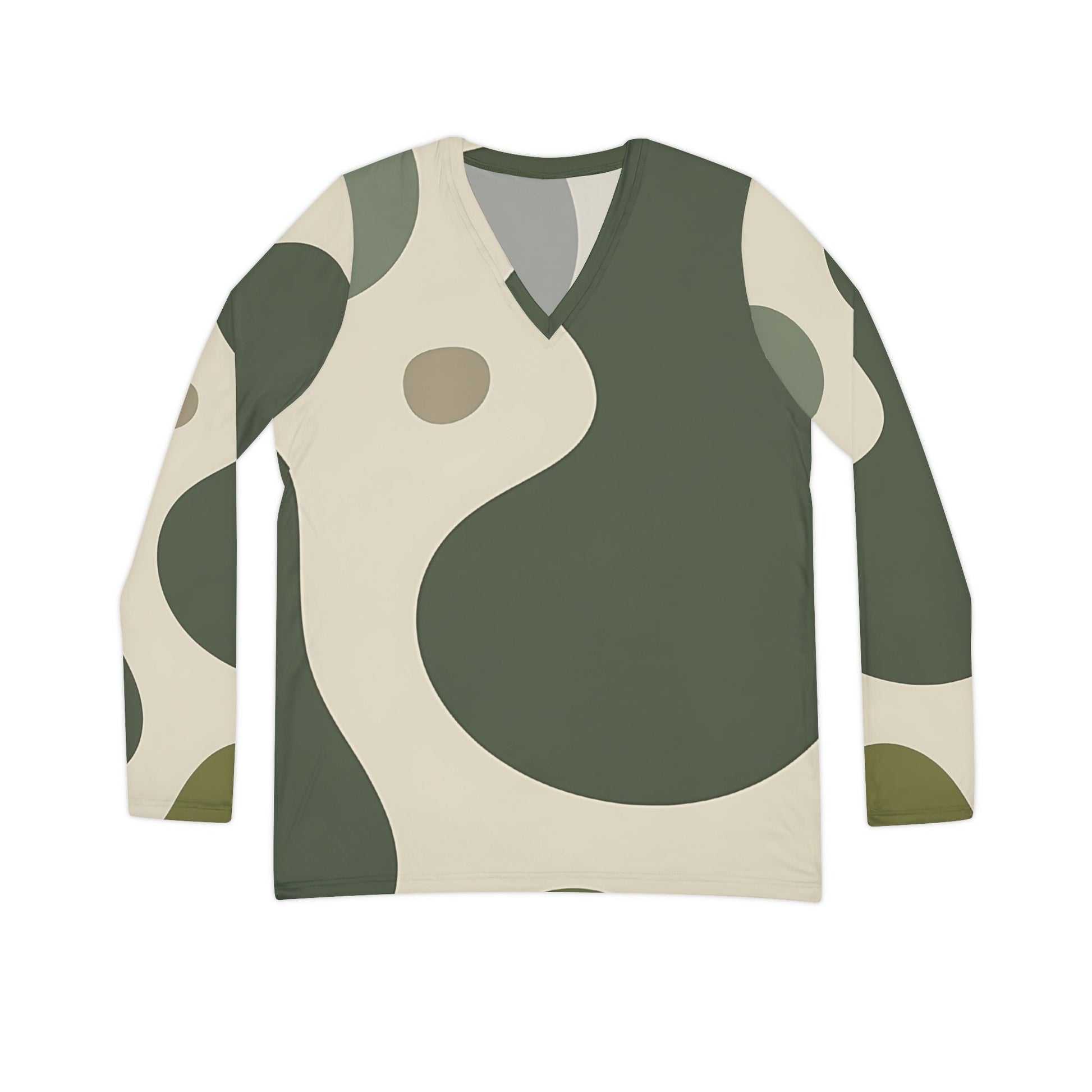 Earthy Abstract Long Sleeve V-Neck Top, Artsulli - Art is Long, Life is Short, All Over Prints, Size, XS, , , , , 25979806429772527036