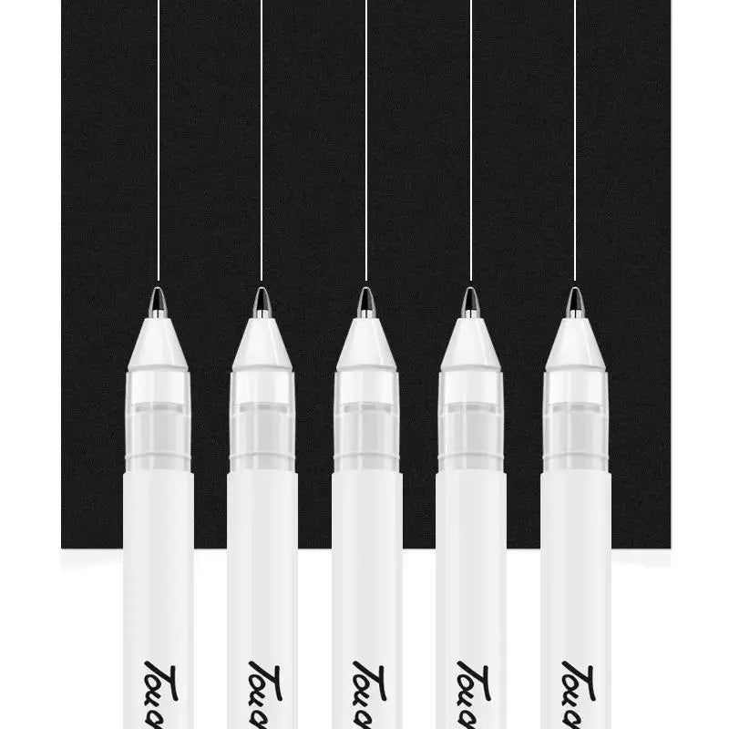5pcs White Gelly Roll Gel Pen 0.8mm Highlight Marker Art Drawing Painting Pen Journaling White Ink Line Pens School Supplies