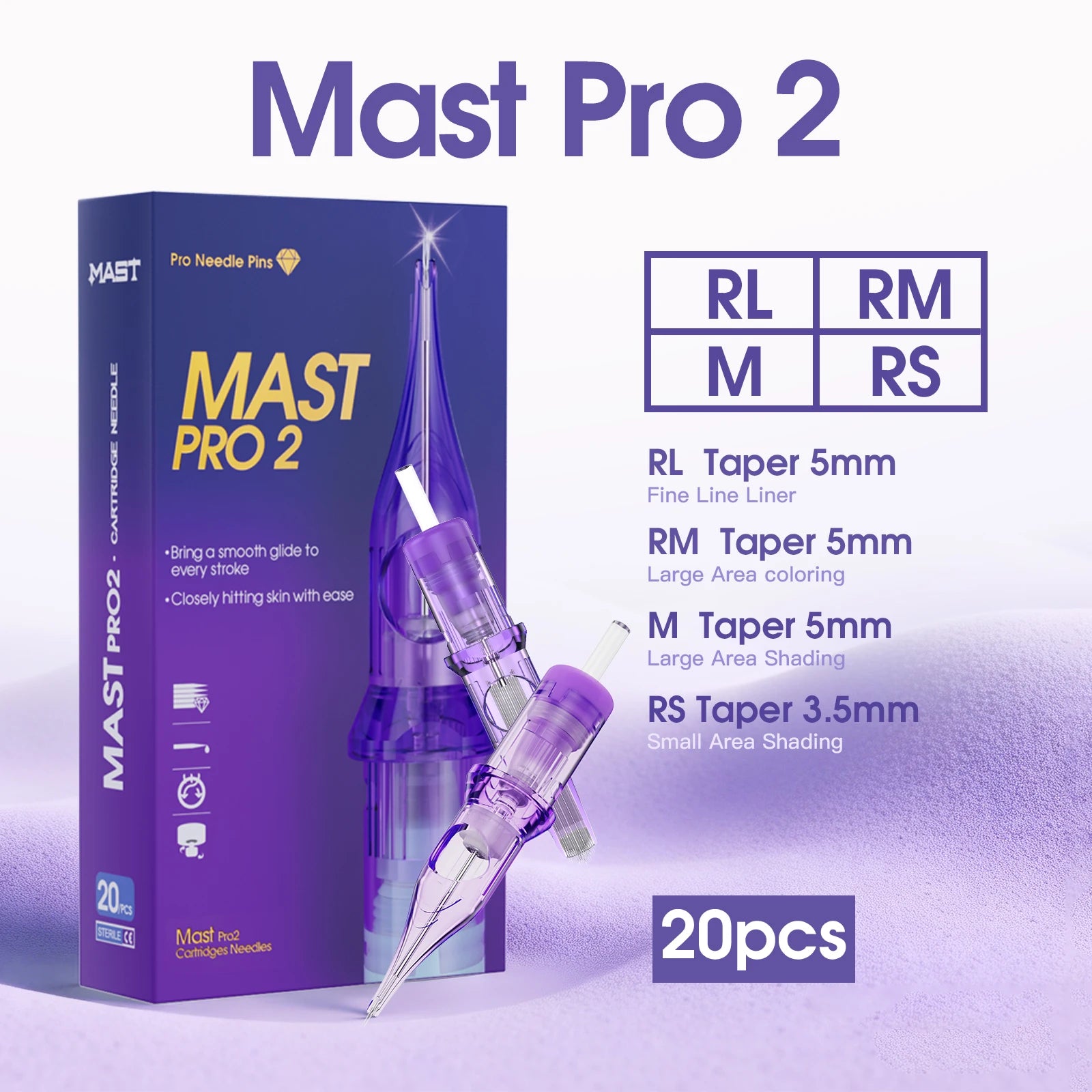 Mast Pro2 Tattoo Cartridge Needles Art Makeup Needle RL/RS/RM/M 20pcs Disposable for Permanent Makeup or Body Art Tattoo Supplie
