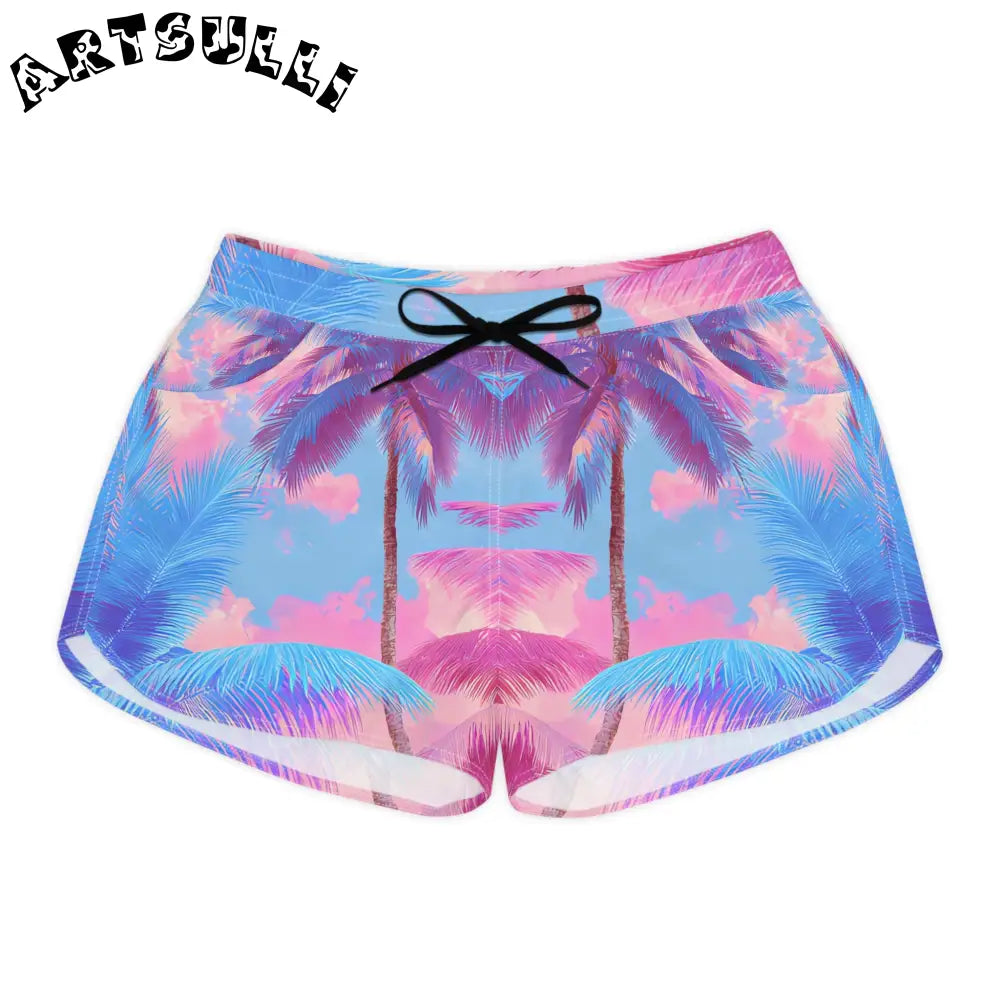 Ethereal Pastel Palms Athletic Shorts, Artsulli - Art is Long, Life is Short, All Over Prints, Size, S, Color, Black drawstring, , , 49020229932760758814