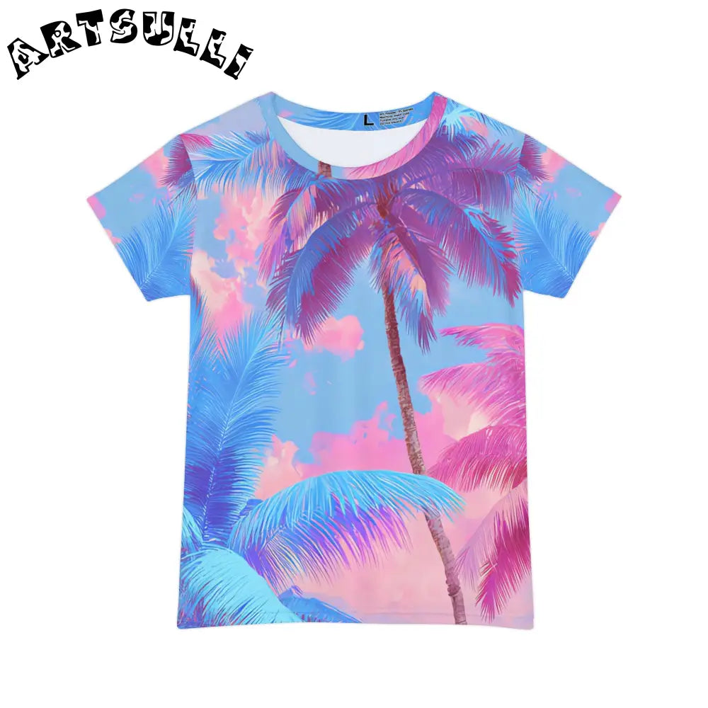 Ethereal Pastel Palms Printed All Over Tee, Artsulli - Art is Long, Life is Short, All Over Prints, Size, XS, , , , , 16513776463866697256