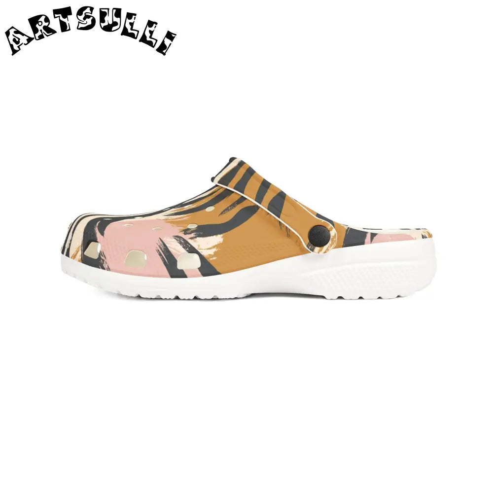 Eva Foam Zebra Print Clogs with Artistic Work in Pink Brown, Artsulli - Art is Long, Life is Short, Shoes, , , , , , , 