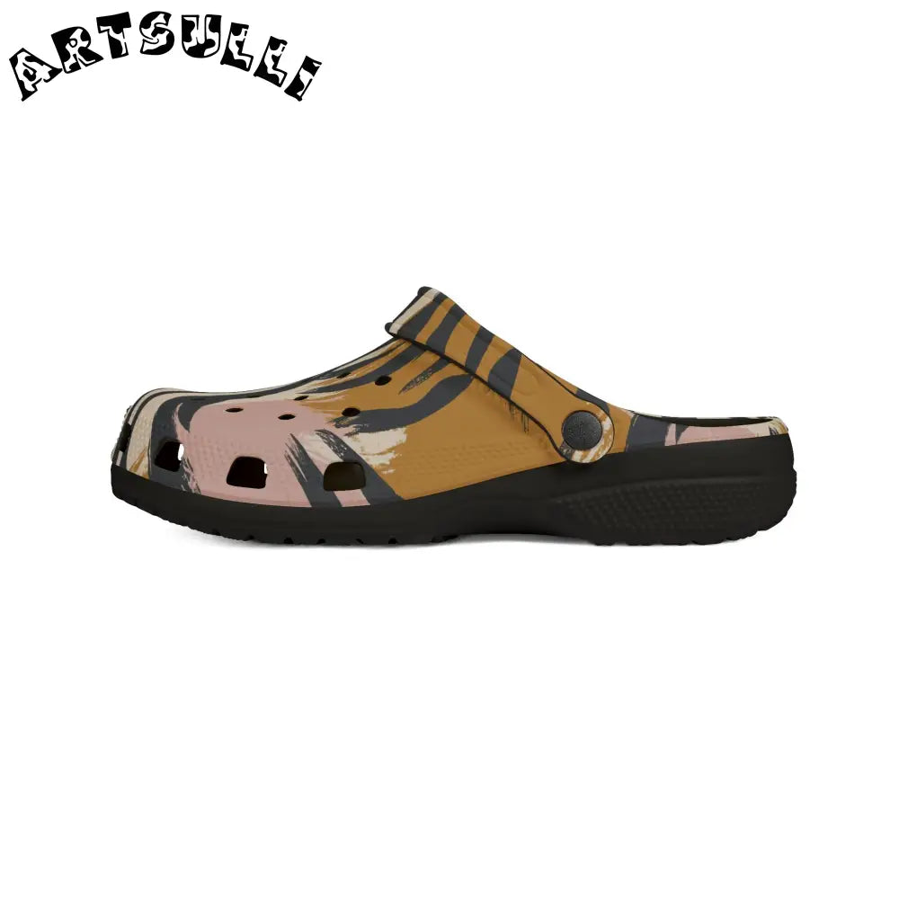 Eva Foam Zebra Print Clogs with Artistic Work in Pink Brown, Artsulli - Art is Long, Life is Short, Shoes, , , , , , , 