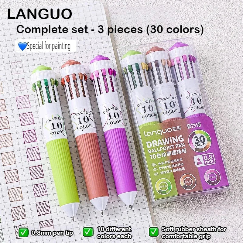 Buy The Best By Artsulli - Art is Long Life Short - Languo 120/10 Color Ballpoint Pen Cartoon 0.8mm Soft Grip Press Multicolor Writing