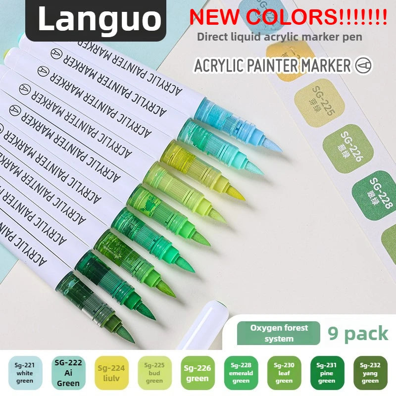 Languo 207/9 Direct Liquid Acrylic Markers Brush Color Marker Pen for Rock Painting Ceramic DIY School Art Supplies Stationery
