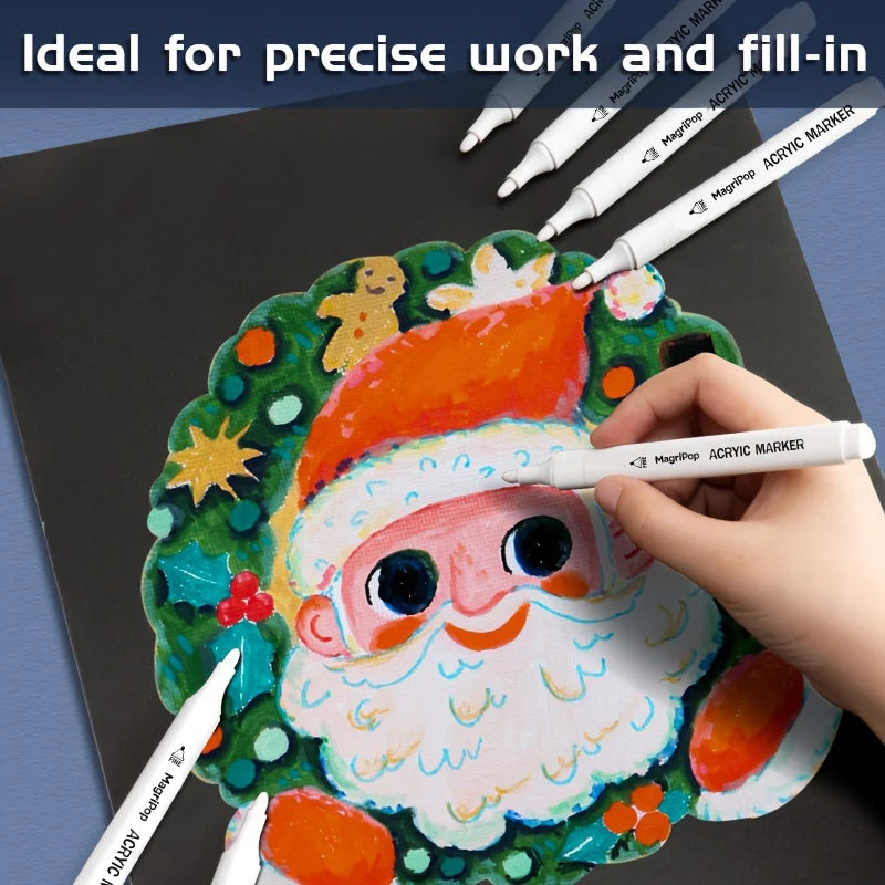 White Acrylic Marker,Permanent Pen Art Supplies for Black Paper,Tire,Plastic,Stone,Metal,Painting for Artists,Beginners