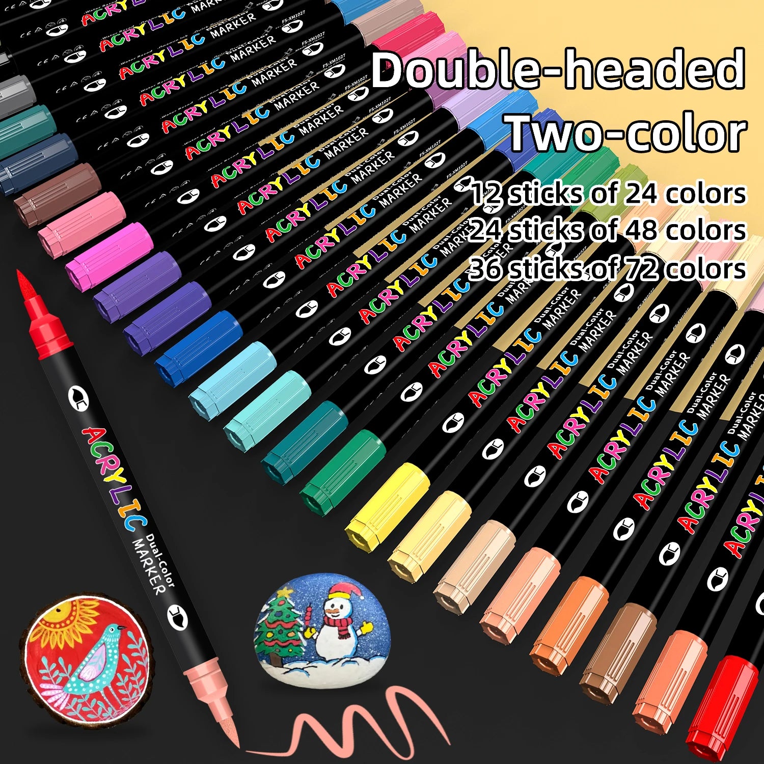 24/48/72 Colors Dual Tip Acrylic Paint Markers 12/24/36 Pack Art Markers Set Drawing Markers for DIY Crafts Making Art Supplies