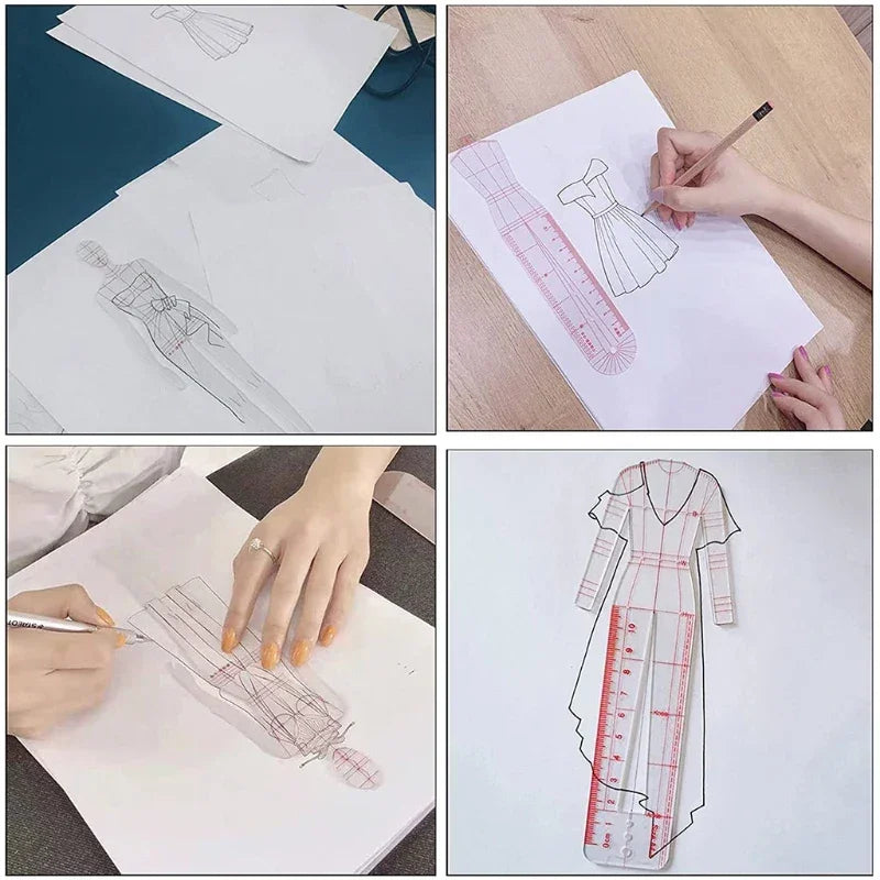 Buy The Best By Artsulli - Art is Long Life Short - 4 Pcs/Set Premium Fashion Illustration Rulers Plastic Sewing Patchwork Ruler Sketching