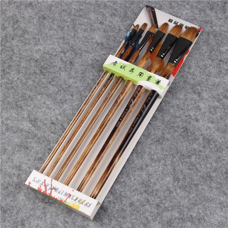 6pcs/Set Paintibrush Oil Paint weasel hair Water Color Paint Brush Acrylics Drawing Brush Art Supplies paint brushes for artist