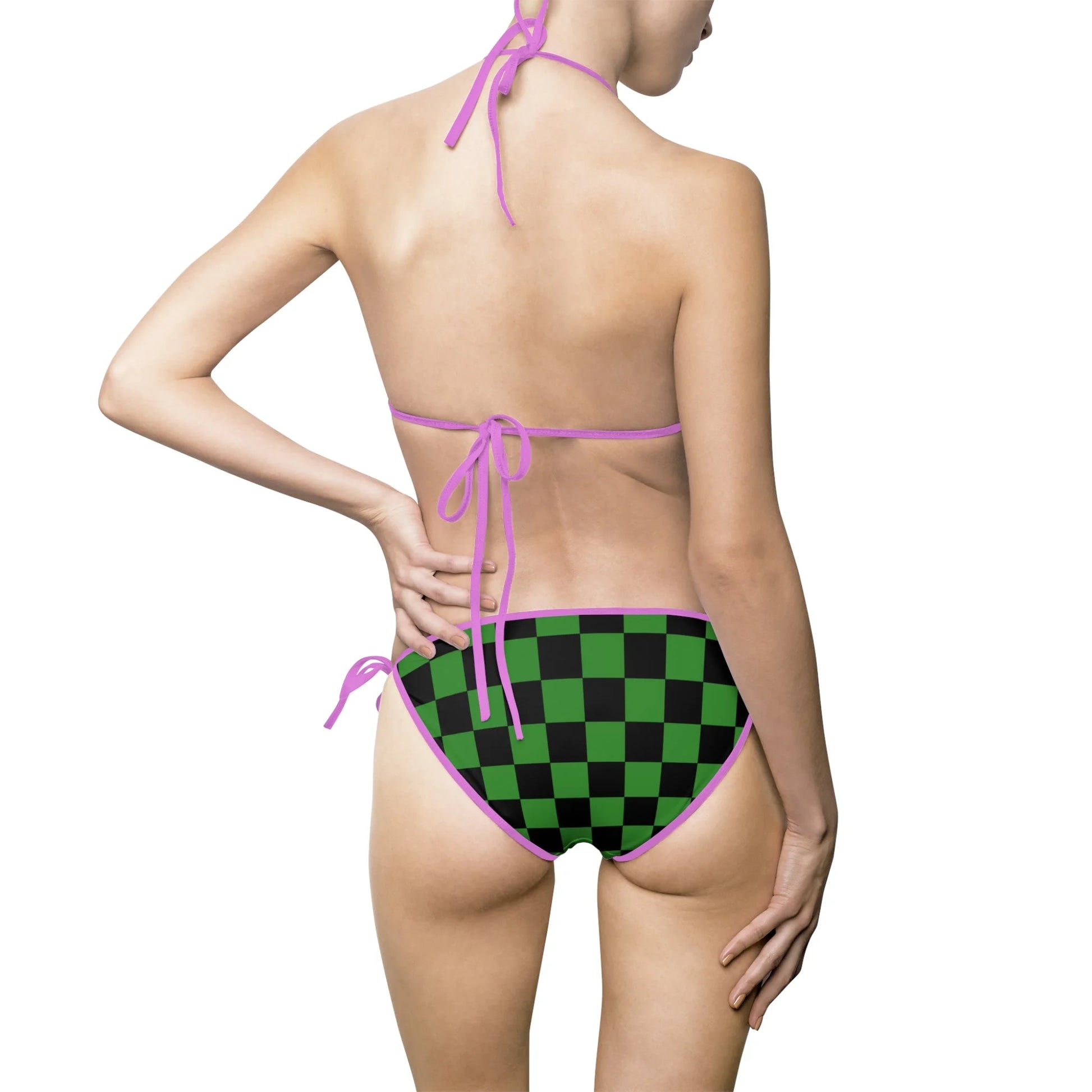 Fashionable Green Checkered Bikini Swimsuit, Artsulli - Art is Long, Life is Short, All Over Prints, , , , , , , 