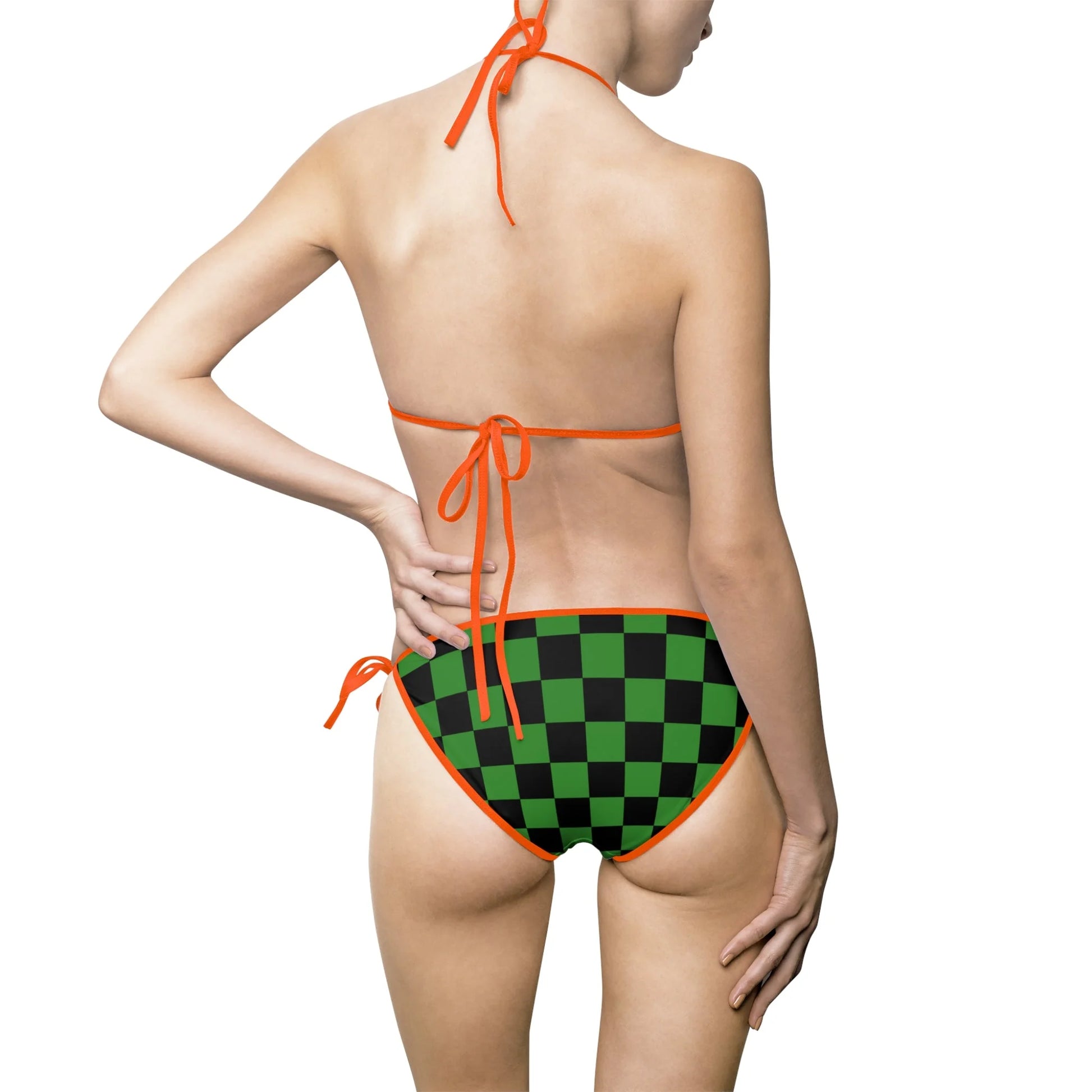 Fashionable Green Checkered Bikini Swimsuit, Artsulli - Art is Long, Life is Short, All Over Prints, , , , , , , 