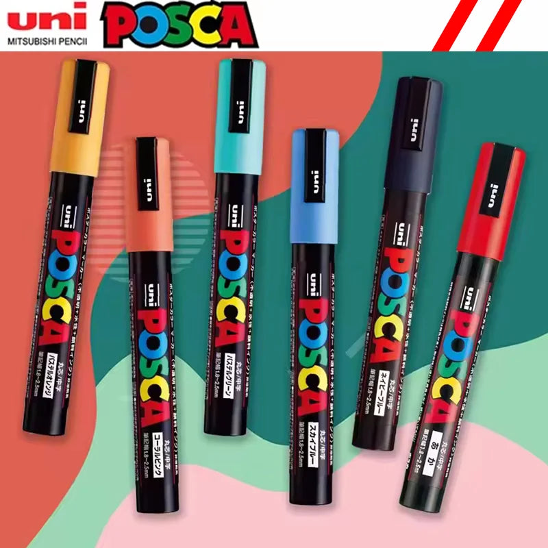 Uni Poscas Markers Single Packaged Acrylic Paint Color PC-1M PC-3M PC-5M Pen Graffiti Rock Metal Poster Painting Craft Supplies