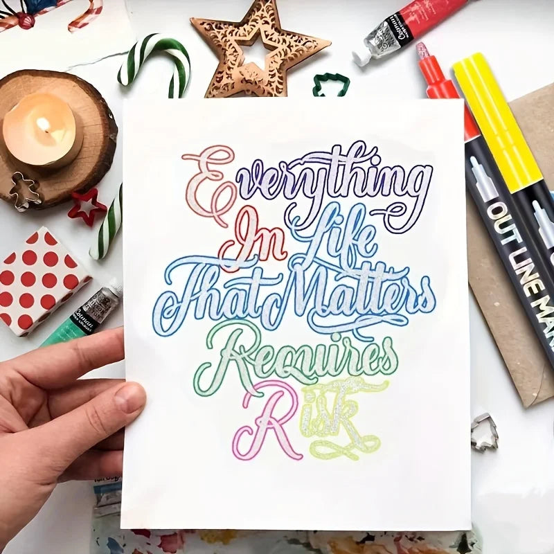 8-48Colors Metallic Color Outline Marker Pen Kawaii DIY Hand Account Graffiti Outline PenOffice Culture and Educational Supplies