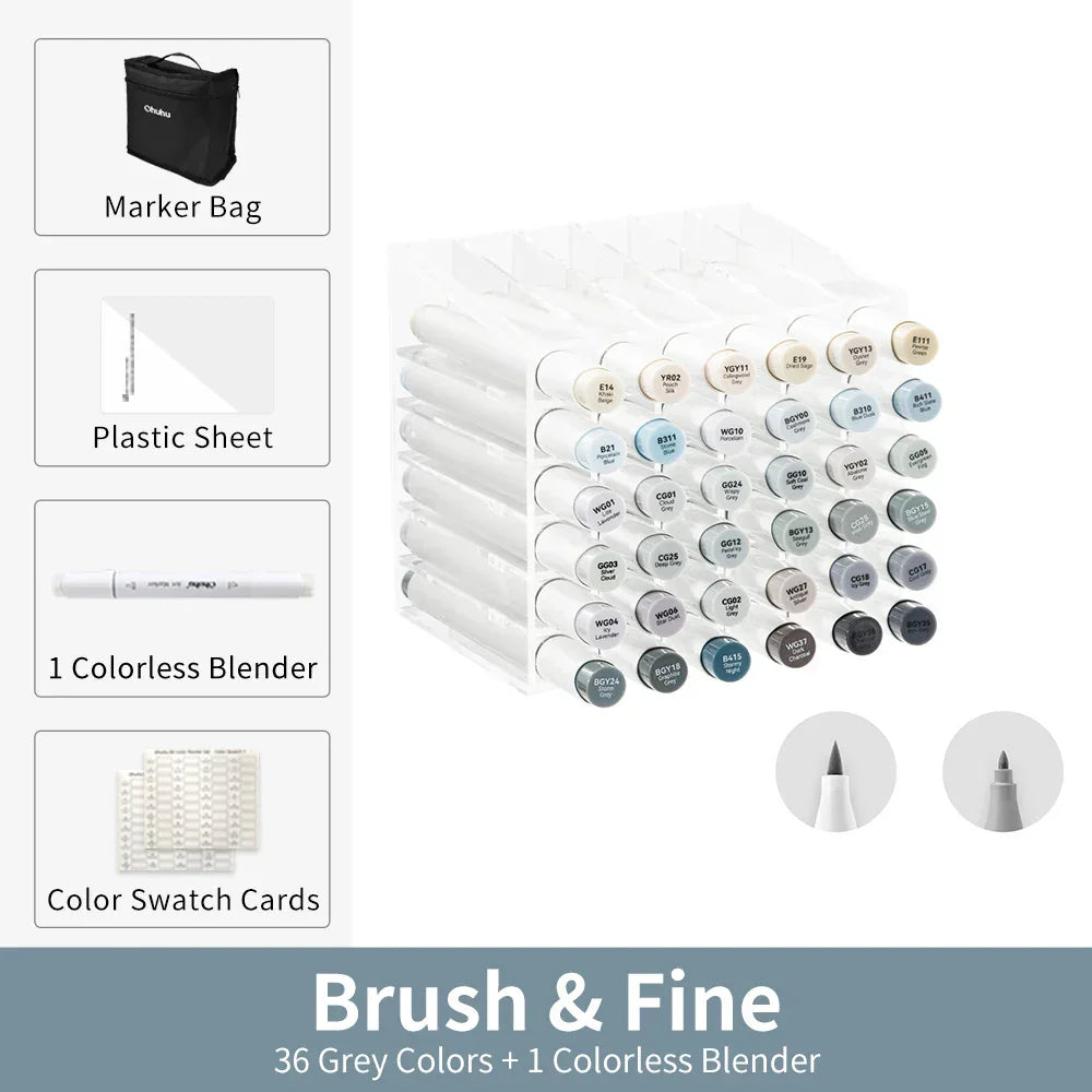 Buy The Best By Artsulli - Art is Long Life Short - Ohuhu Honolulu 36 Gray Colors Marker Pen Set Alcohol Markers Refillable Dual Tips