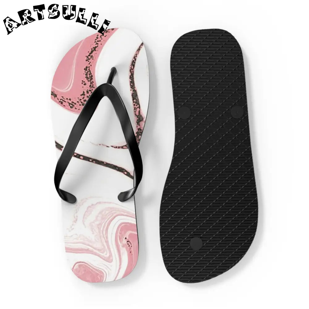 JAKKOUTTHEBXX Pink and White Marble Illustrated Flip Flops 2025