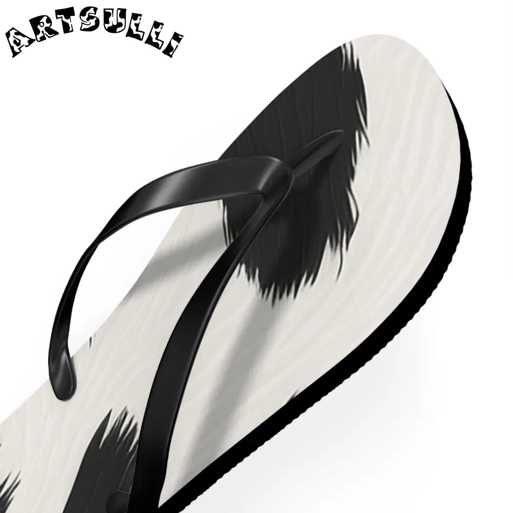 Black and White Cow Print Flip Flops, Artsulli - Art is Long, Life is Short, Shoes, , , , , , , 