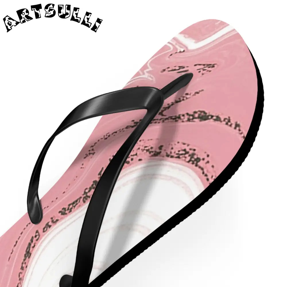 JAKKOUTTHEBXX Pink and White Marble Illustrated Flip Flops 2025