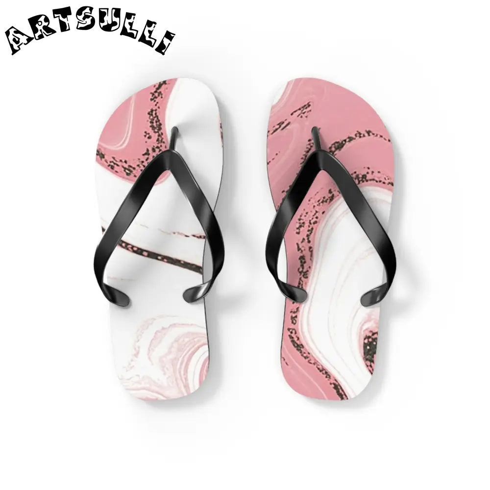 JAKKOUTTHEBXX Pink and White Marble Illustrated Flip Flops 2025