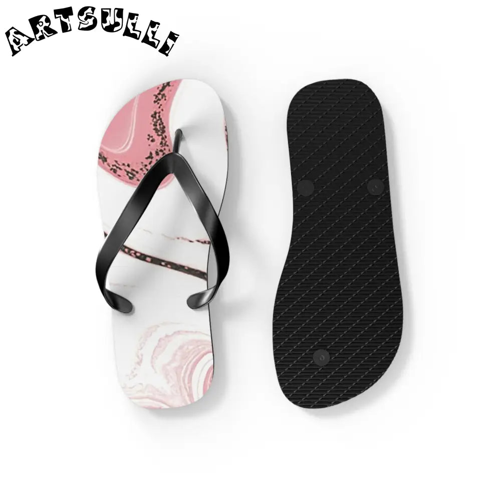 JAKKOUTTHEBXX Pink and White Marble Illustrated Flip Flops 2025