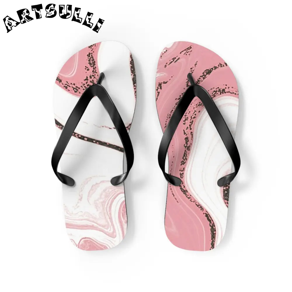 JAKKOUTTHEBXX Pink and White Marble Illustrated Flip Flops 2025