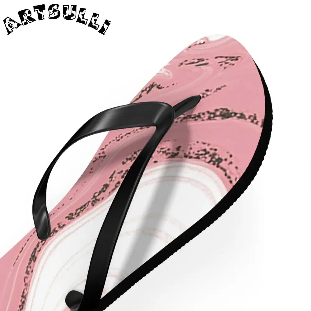 JAKKOUTTHEBXX Pink and White Marble Illustrated Flip Flops 2025