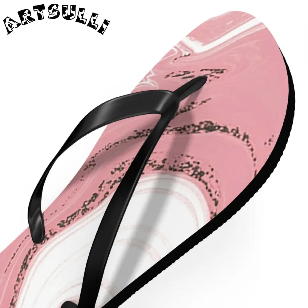 JAKKOUTTHEBXX Pink and White Marble Illustrated Flip Flops 2025