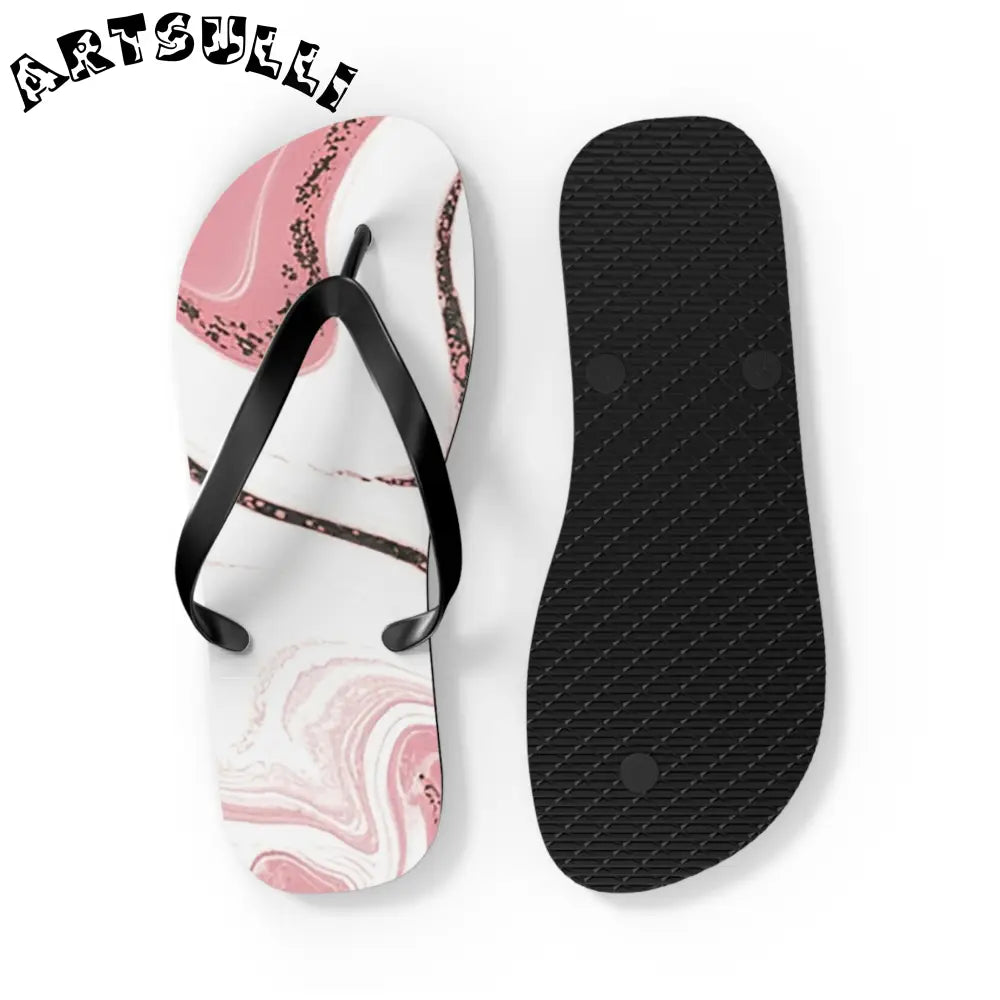 JAKKOUTTHEBXX Pink and White Marble Illustrated Flip Flops 2025