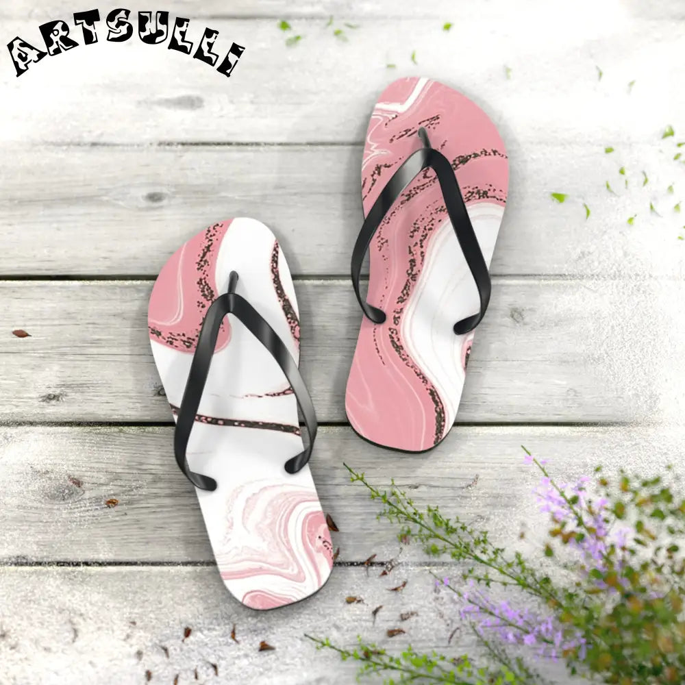 JAKKOUTTHEBXX Pink and White Marble Illustrated Flip Flops 2025