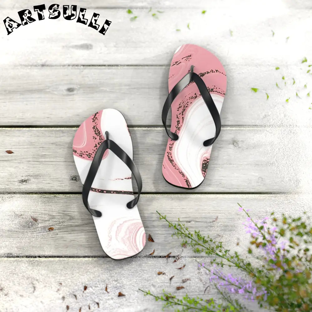 JAKKOUTTHEBXX Pink and White Marble Illustrated Flip Flops 2025