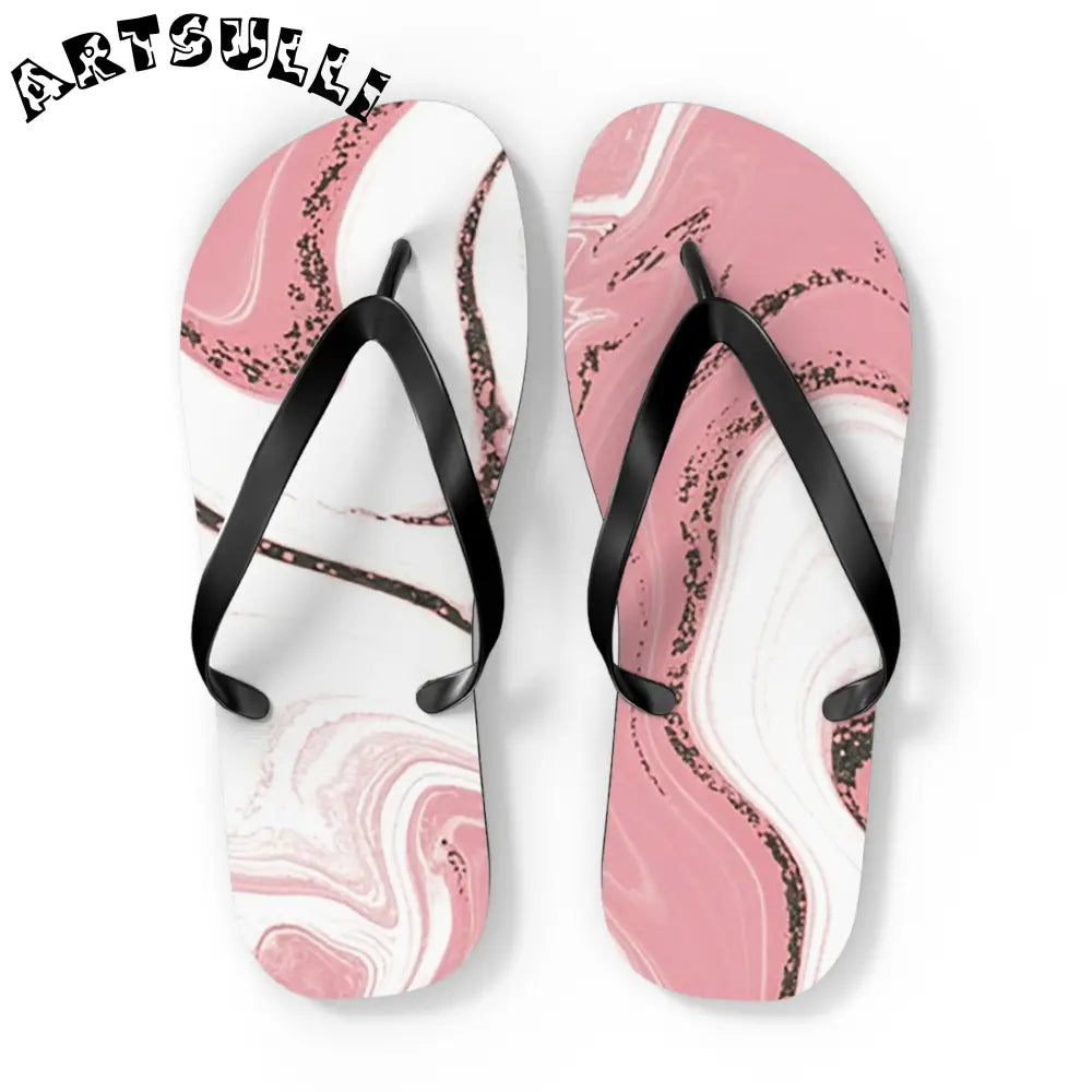 JAKKOUTTHEBXX Pink and White Marble Illustrated Flip Flops 2025