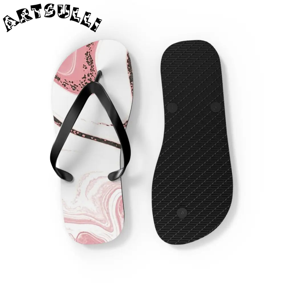 JAKKOUTTHEBXX Pink and White Marble Illustrated Flip Flops 2025