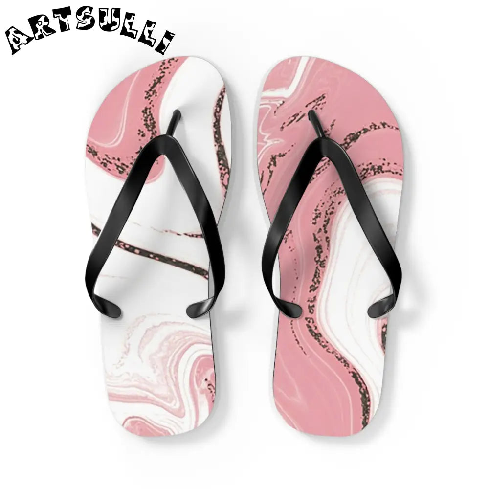 JAKKOUTTHEBXX Pink and White Marble Illustrated Flip Flops 2025