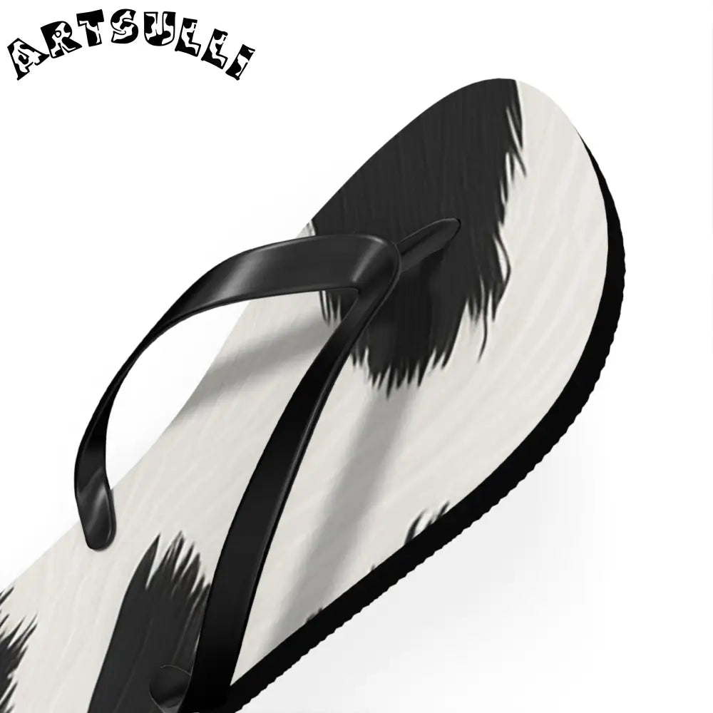 Black and White Cow Print Flip Flops, Artsulli - Art is Long, Life is Short, Shoes, , , , , , , 